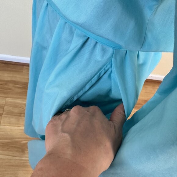 Vtg Womens Aqua Shirt Dress Belted Pockets By Vicki Waynes Midi 80s Housewife - Picture 5 of 14